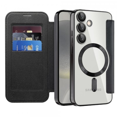 Husa MagSafe pentru Samsung Galaxy S24 S921, Techsuit, SmartMag Book, Neagra foto
