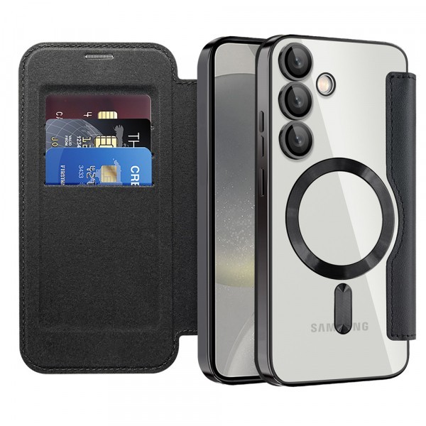 Husa MagSafe pentru Samsung Galaxy S24 S921, Techsuit, SmartMag Book, Neagra