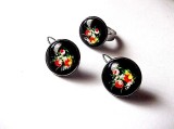 Set inel si cercei cu sticla cu motiv floral 45877