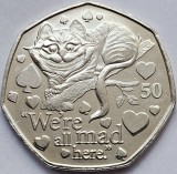 50 pence 2021 Isle of Man, Cheshire Cat, Alice&#039;s Adventures In Wonderland