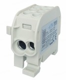 Clema de distributie - derivatie gri Cu-Al 202A 125A pe sina DIN 1 pol 2 intrari borne (25+35mm &sup2;) si 2 iesiri (25+35mm &sup2;) 1000V AC DC, Omu System