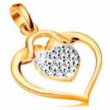 Pandantiv realizat din aur 585 - contur lucios in formă de inimă cu o inimă mică din zirconiu &icirc;n interior