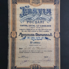 Actiune rara 1920 soc. de credit Fratia Focsani , titlu , actiuni , banca