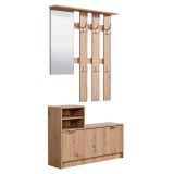 Cuier hol iMK&reg; cu 15 agatatori, oglinda, pantofar, stejar artisan, 100 x 29 x 191.5 cm