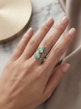 Cumpara ieftin Inel din Argint 925 reglabil Mystic Mint cu Doua Pietre Opalescente, Stil Boho-Chic