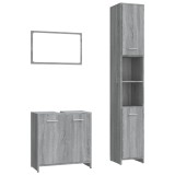 Cumpara ieftin Set mobilier de baie, 3 piese, gri sonoma, lemn prelucrat