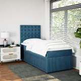 Cumpara ieftin Pat continental cu saltea, albastru, 80x200 cm, catifea