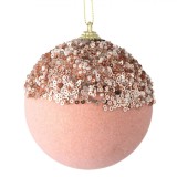 Ornament Brad Crăciun, Glob Catifelat, Spumă, Roz, Paiete, 9 cm, Oem