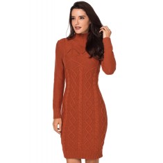 F684-19 Rochie tip pulover cu guler inalt, model tricotat