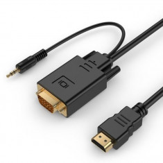 Adaptor HDMI tata la VGA+audio, negru, port unic, 1.8m, HDMI-VGA-03-6