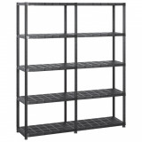 Raft Depozitare vidaXL Negru, 5 Polițe, 142x38x170 cm, Plastic, Rafturi Cărți, Suport Plante, Etajeră