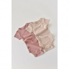 Set de 2 body-uri cu maneca scurta din bumbac organic si modal - Roz/Blush BabyCosy (Marime: 3-6 Luni)