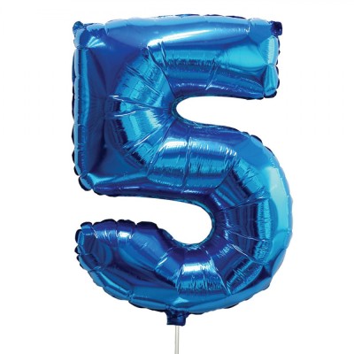 Balon Petrecere, Nr.5, Folie Aluminiu, Culoare Albastru, Dimensiune 60cm foto