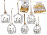 Set 6 ornamente brad Craciun Nasterea Domnului sticla transparenta aurie cm 4,5 x 2 x 5 H