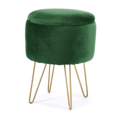 Taburet, rotund, cu spatiu depozitare, catifea, verde, max 90 kg, 35x35x45 cm, Lilli foto