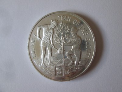 Rara! Ghana 50 Cedis 1984 argint 925 comem:Anul cercetasului,dm.=39 mm,gr.=28 gr foto