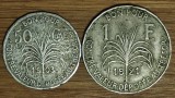 Guadeloupe/Guadelupa - set colonial ultra rar - 1 franc 1921 + 50 centimes 1903, America de Nord