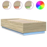 Cumpara ieftin Cadru de pat cu LED, stejar sonoma, 100x200 cm, lemn prelucrat