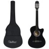Set Chitara Clasica vidaXL, 38, 6 Corzi, Negru, Accesorii Incluse: Husa, Curea, Pene, Capodastru, Tuner, Suport