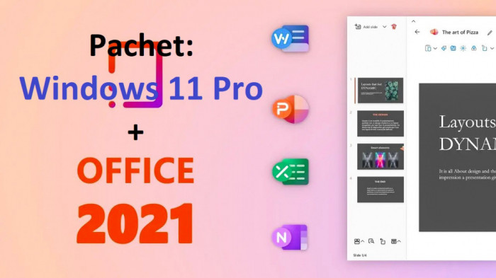 DVD nou Windows 11 Pro + Office 2021, licenta originala Retail, activare online