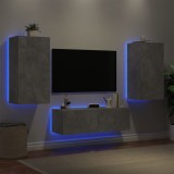 VidaXL Comode TV de perete cu lumini LED, 3 piese, gri beton