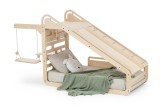 Pat Montessori MamaToyz MiniSleepy din lemn, cu tobogan, masuta, leagan, tabla scris, Natur, 72x42x122cm