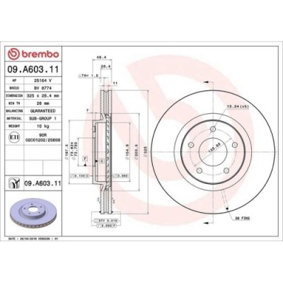 Set disc frana Jaguar Xj (X308) 09.96-06.03, Xk 8 Convertible (X100) 03.96-12.06, Xk 8 Coupe (X100) 03.96-12.06, Fata, 325X28,5mm, ventilat, BREMBO foto