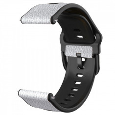 Curea silicon-piele compatibila Galaxy Watch 6|Watch 5|Watch 4|Huawei Watch GT 3 42mm|GT 3 Pro 43mm|GT 2 42mm, Pearl White
