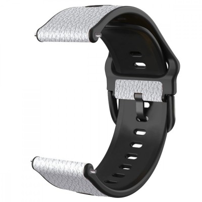 Curea hibrid piele-silicon compatibila cu AmazFit Stratos, Telescoape QR, 22mm, Pearl White foto