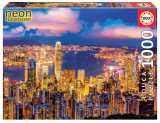 Puzzle 1000 piese Hong Kong Neon Fluorescent Skyline, Educa