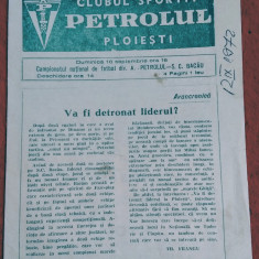 Program (vechi) meci fotbal PETROLUL Ploiesti-SC BACAU (10.09.1972)