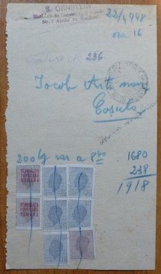 O chitanta si o factura , 1948 , 14 timbre foto