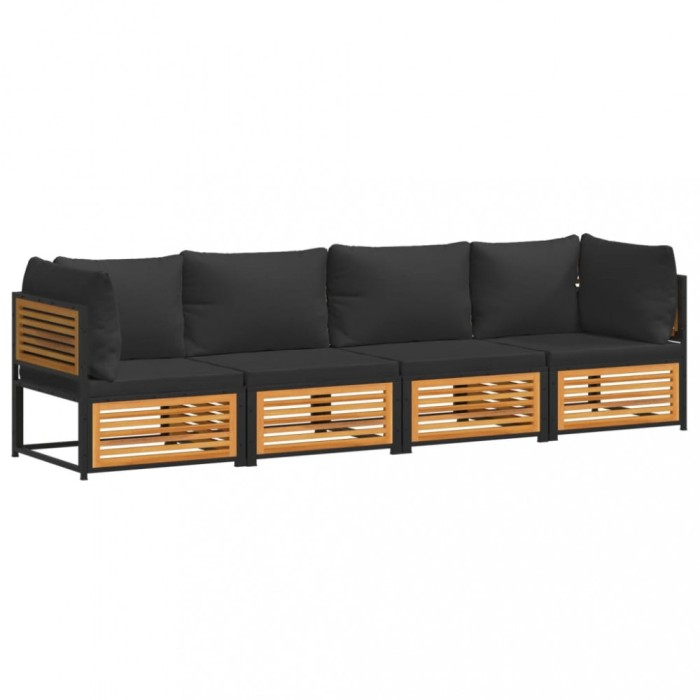 Set canapele de gradina cu perne, 4 piese, lemn masiv de acacia