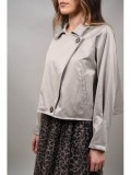 Cumpara ieftin Jacheta Dama Scurta Petrecuta Argintie Lucia, Bumbac si Elastan, Marime Unica (S, M, L), Bust 110cm
