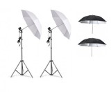 Cumpara ieftin Kit de 4 umbrele alb-negru, 2 trepiezi reglabili 200 cm, fara becuri