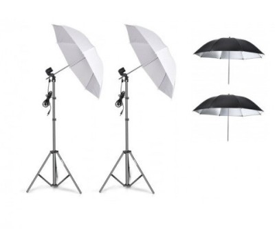 Kit de 4 umbrele alb-negru, 2 trepiezi reglabili 200 cm, fara becuri foto