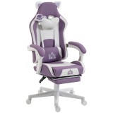 HOMCOM Scaun Gaming Ergonomic cu Urechi de Pisică, Suport pentru Picioare, Suport Lombar și Cervical, Mov | Aosom Romania