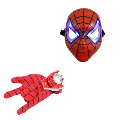 Set IdeallStore&amp;reg; manusa cu lansator si masca LED, Spiderman Gear, marime universala, rosu foto