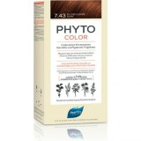Vopsea de păr Phyto Phytocolor 7.43 Blond Auriu-Cupru, 50ml - Coloranți naturali, acoperire 100% fire albe, fără amoniac