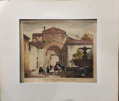 GRAVURA AVANSI DELLA CHIESA DI S. COSIMATO &amp;quot;Traftevere in Roma&amp;quot; 1829 foto