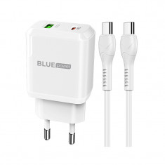 Incarcator Retea cu cablu USB Type-C BLUE Power BCN5, Quick Charge, 20W, 1 X USB - 1 X USB Tip-C, Alb