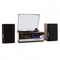 Auna Deerwood, sistem stereo, gramofon, codeaza USB MP3, CD, casete, FM, AUX foto