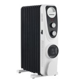 Calorifer electric cu ulei Heinner HOH-MVT11WH-BK, 2300 W, 11 elementi, Ventilator turbo, 3 setari de temperatura, Termostat ajustabil, Protectie supr