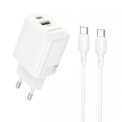 Incarcator Retea Cu Cablu USB-C Borofone BN27 Fuente, 20W, 3A, 1 x USB-A - 1 x USB-C, Alb foto