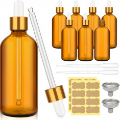 Saf sticle de sticlă Dropper Amber 4oz Pachet de 8 cu 2 pâlnii din oțel inoxidab