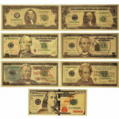 SUA - Set 7 bancnote 1$ -1 billion $ polimer color placat cu aur 24k foto