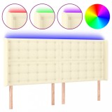 Cumpara ieftin Tablie de pat cu LED, crem, 147x16x118/128 cm, piele ecologica