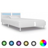 VidaXL Cadru de pat cu LED, alb, 90 x 200 cm, piele artificială