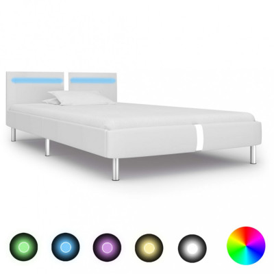 vidaXL Cadru de pat cu LED, alb, 90 x 200 cm, piele artificială foto