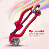 Trotineta copii 2-in-1 pliabila cu scaun reglabil si lumini 4Glow Rosie 18 luni - 8 ani, TUGA Ride